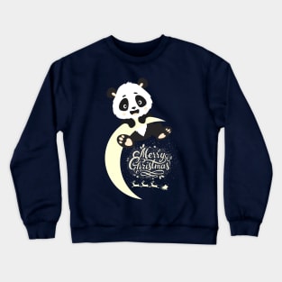Cute panda Waiting for santa claus on the Moon Crewneck Sweatshirt